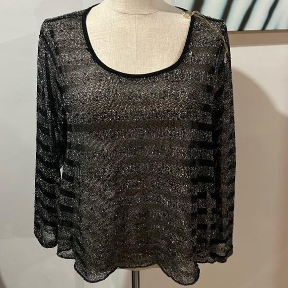Diamond Supply Co. Black Glitter Striped Blouse - Picture 1 of 9